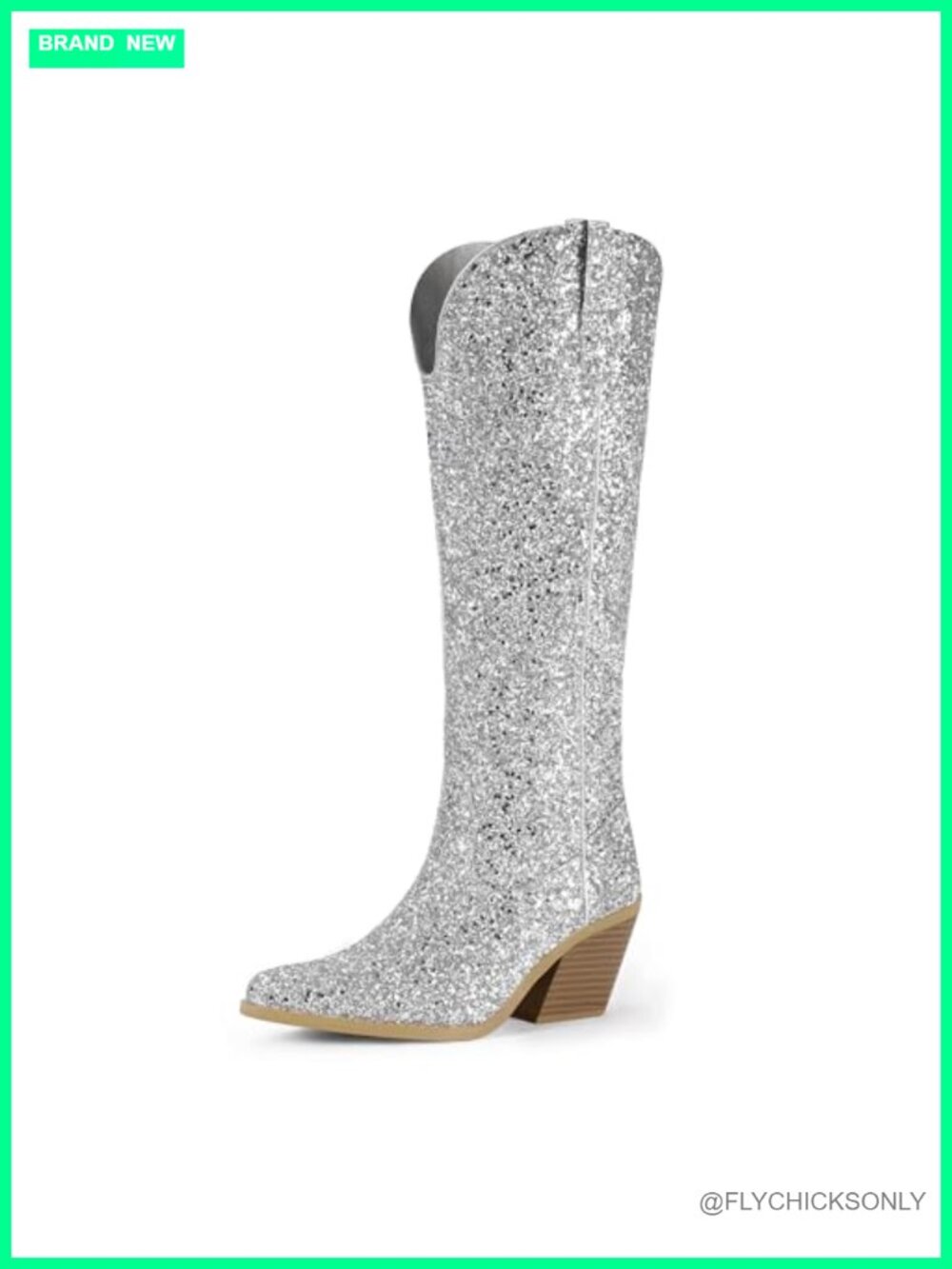 Sparkly Sequin Knee High Cowboy Cowgirl Boots with Block Heel